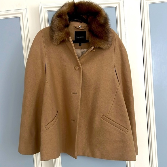 Talbots Jackets & Blazers - NWT! TALBOTS! CAMEL TAN, BEIGE WOOL BLEND FAUX FUR CAPE, COAT! SZ XL